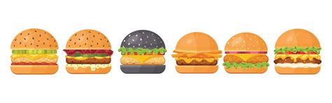 Premium Vector Set Of Classic Burgers With Flying Ingredients Vector