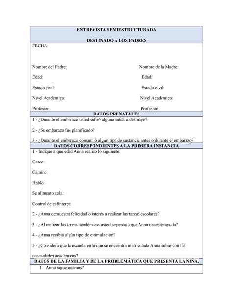 Entrevista Semiestructurada Entrevista Semiestructurada Destinado A