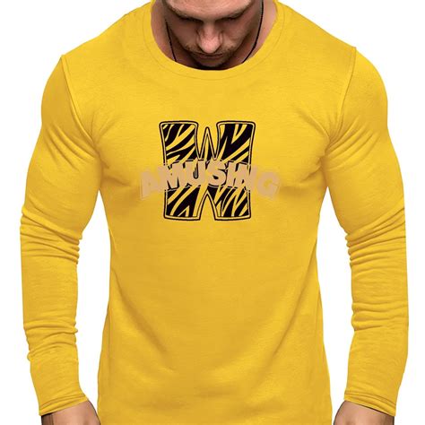 Plus Size Mens Casual Graphic Long Sleeved Crew Neck T Shirt Males