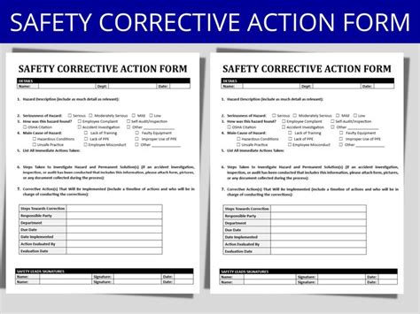 Safety Corrective Action Template Osha Standards Incidentaccident