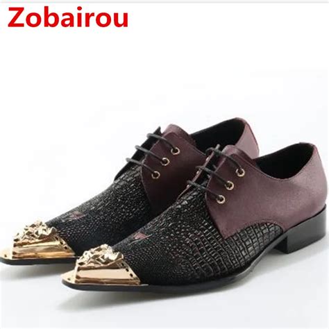 Italian mens shoes Zobairou brands gold iron toe alligator shoes for ...