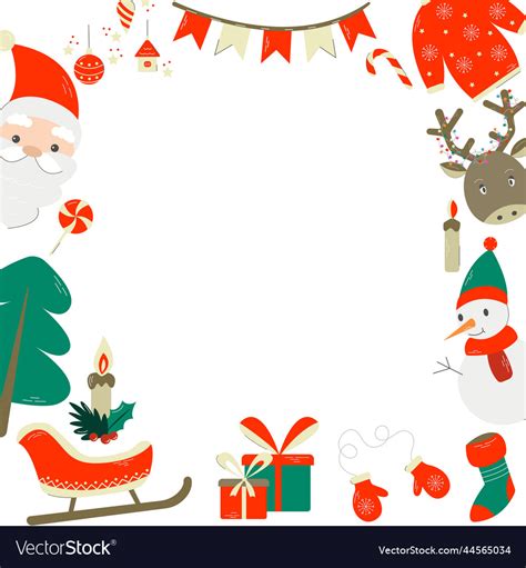 Christmas greeting card frame with symbols Vector Image