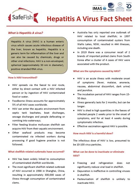 Hepatitis A Virus Fact Sheet Rv2023 Safefish