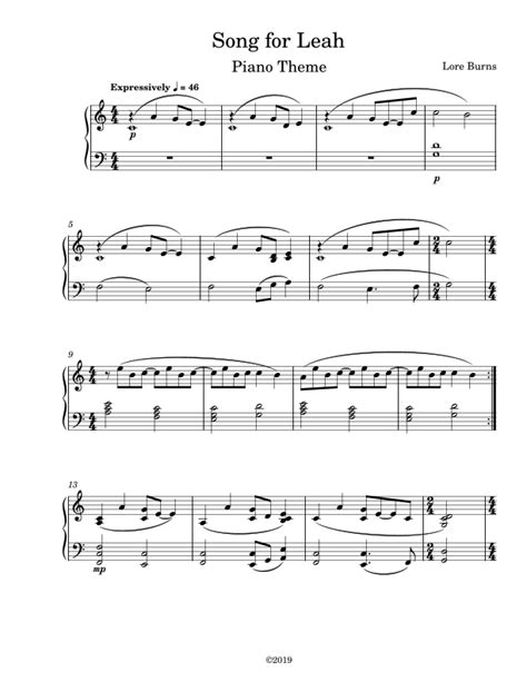 Song For Leah By Lore Burns Sheet Music For Piano Solo At Sheet Music