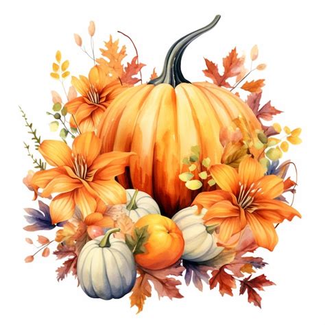 Premium Ai Image There Is A Pumpkin Surrounded By Flowers And Leaves