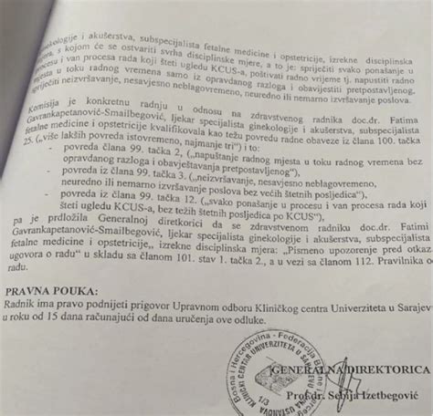 Kcus Izrekao Disciplinsku Mjeru Opomene Pred Otkaz Dr Fatimi