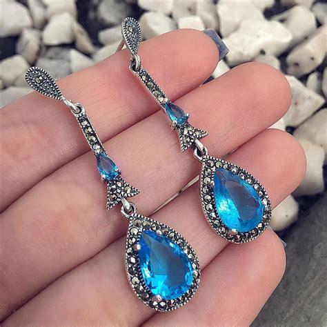 Royal Blue Crystal Wedding Earrings For Brides Crystal Drop Earrings