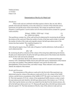 Chem 126 Lab 7 Determining Ka Lab 04 04 Determination Of The Ka Of