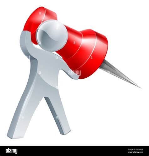 Giant Map Pin Man About To Pin Something With A Giant Red Map Pin Stock