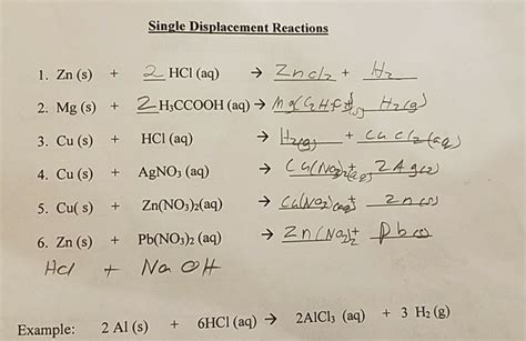 Single Displacement Reaction Examples