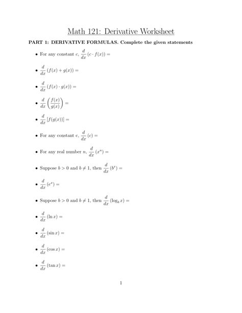 Derivative Worksheet