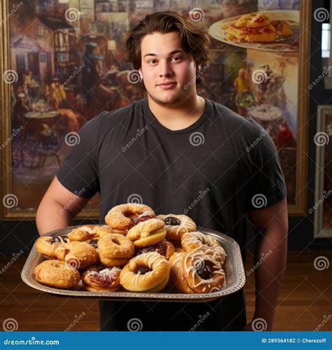 Young Fat Man Holding A Tray Of Junk Food Stock Illustration