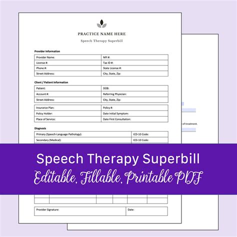 Superbill Template Pdf For Speech Therapists Editable Fillable Printable Etsy