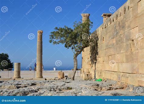 Columns On The Hellenistic Stoa Of The Acropolis Of Lindos Rhodes