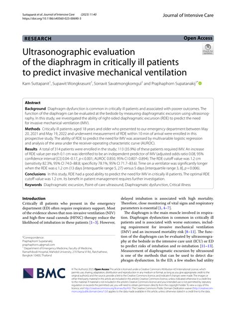 PDF Ultrasonographic Evaluation Of The Diaphragm In Critically Ill