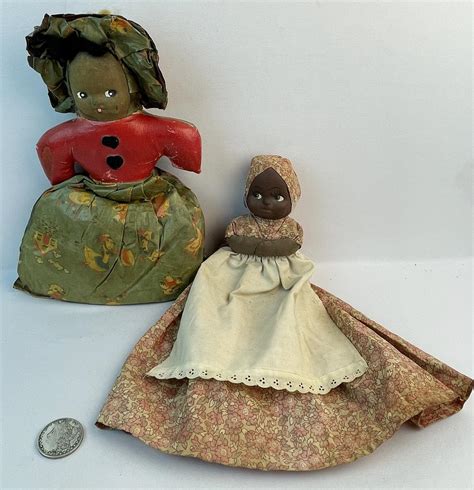 Lot Vintage C 1940 Black Americana Cloth Dolls 2 Sided Etc