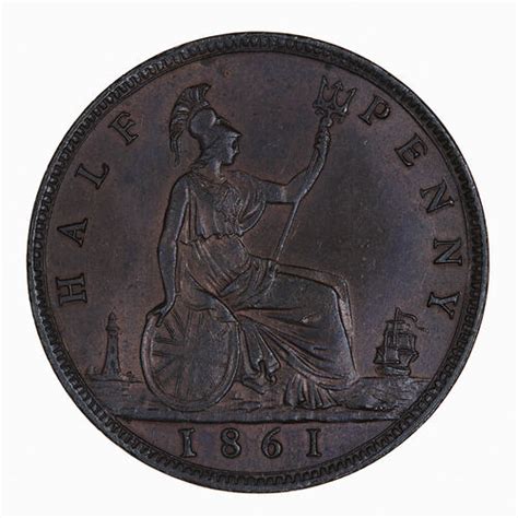 Coin Halfpenny Queen Victoria Great Britain 1861