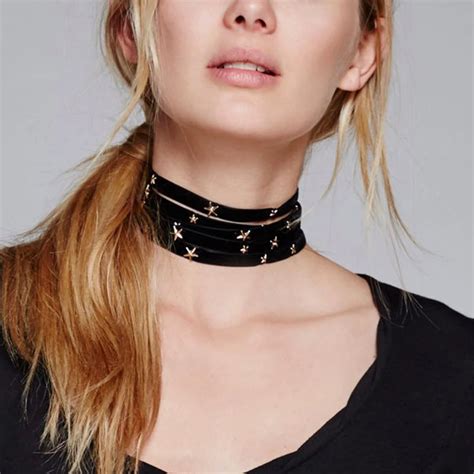 5 Layer Star Velvet Choker Necklace Women Neck Collar Collier Jewelry