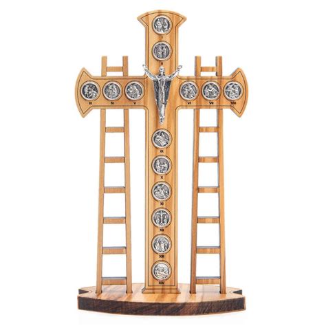 Croce Con Via Crucis Legno Ulivo E Cristo Risorto Artesacrashop