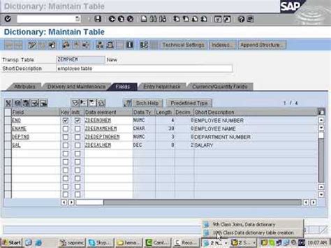 Sap Abap Data Dictionary Table Creation Unit Youtube