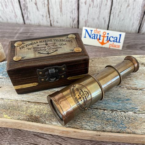 Victorian Brass Telescope W Wooden Box Antique Finish Spyglass Hand Held Monocular