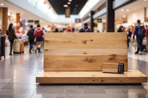 Premium Photo A Wooden Board Against A Busy Shopping Mall Perfect For