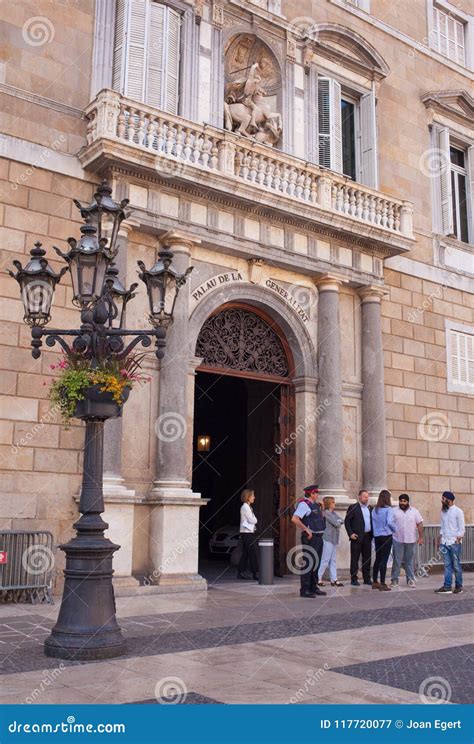 entrance generalitat de catalunya government editorial photography