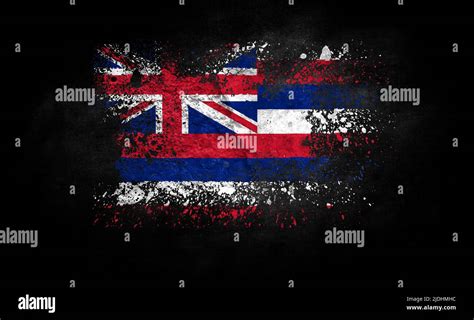 Brush Painted Flag Of State Of Hawaii Isolated On Black Background