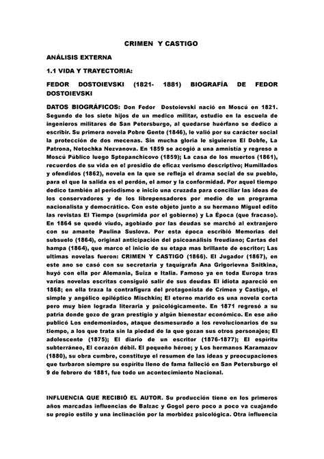 Crimen Y Castigo Analisis Crimen Y Castigo An Lisis Externa Vida