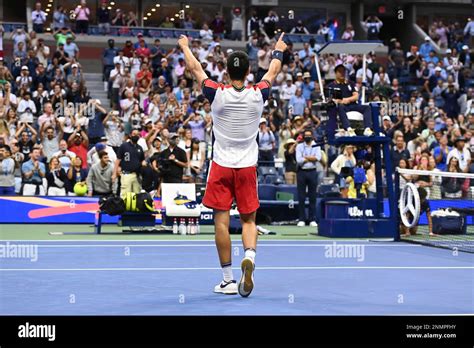 Carlos Alcaraz celebrates after winning a Men's Singles match at the ...