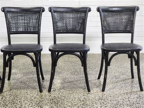 Lot Set Of Eight Black Parisian Rattan Back Dining Chairs 87 X 44 X