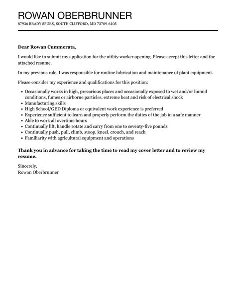 Utility Worker Cover Letter Velvet Jobs