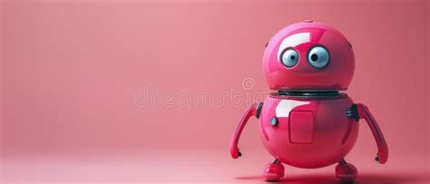 Pink Robot Standing On A Pink Background Stock Illustration