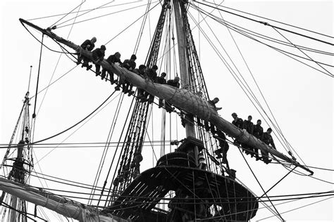 Sailors In The Rigging Of A Tall Ship Monochrome Photograph By Ulrich