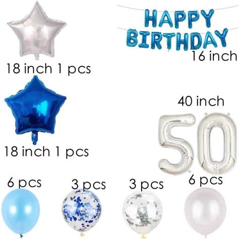 Kit De Décoration D Anniversaire 50 Ans Bleu Argenté Pour Homme