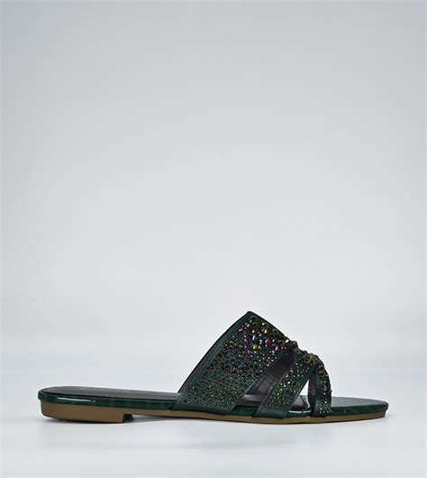 Buy Cuple Croc Textured Embellished Flat Sandals In Green 6thstreet Uae