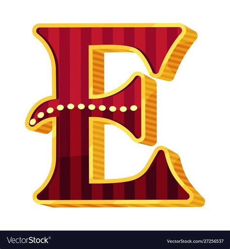 Striped Dark Red Letter E In Circus Style Gold Edges And Decorated