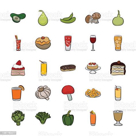 Set Of Hand Drawn Food Icons Vectors Stock Illustration Download Image Now Alcohol Drink