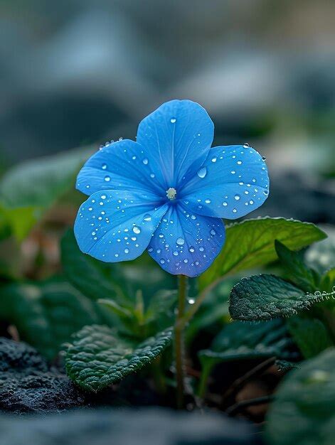 Premium Photo A Blue Flower With Water Droplets