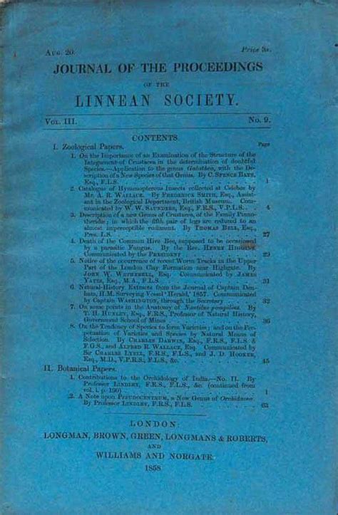 Darwin-Wallace Paper on Natural Selection (1858) - Books - Printed ...