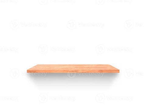 Brown Wood Shelf Isolated On White Background With Clipping Path For