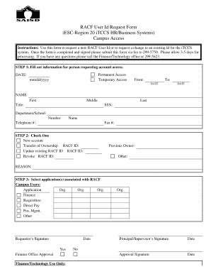 Fillable Online Racf User Id Request Form Esc Region Itccs Hr