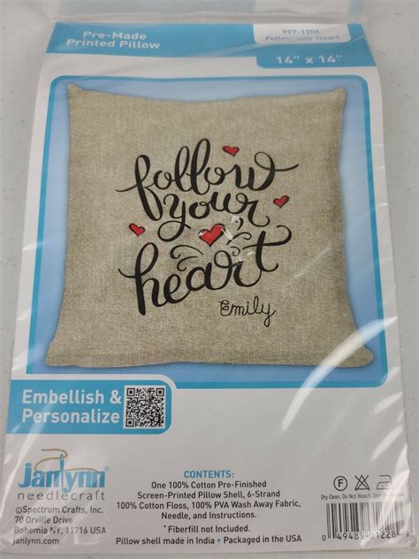 Janlynn Needlecraft Pre Made Printed Pillow Kit Follow Your Heart