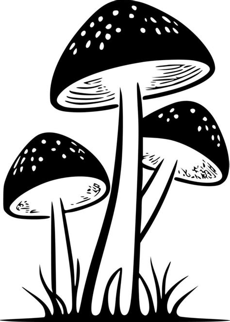 Mushrooms Black And White Isolated Icon Vector Illustration