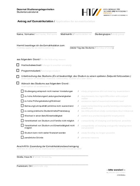 Ausf Llbar Online Antrag Auf Exmatrikulation Htw Dresden Fax Email