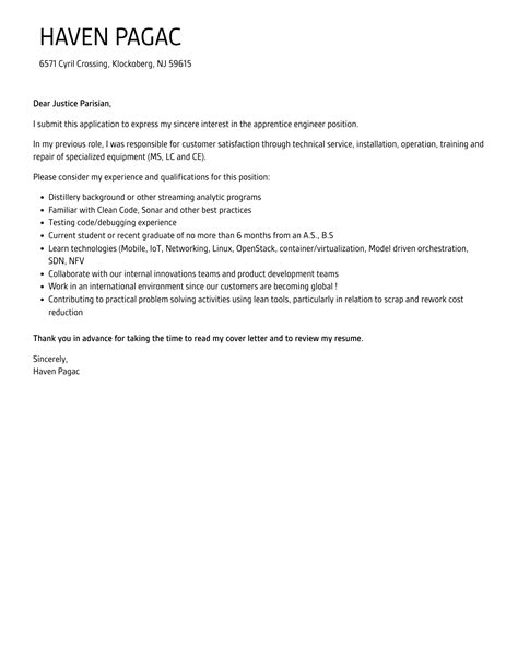 Apprentice Engineer Cover Letter Velvet Jobs