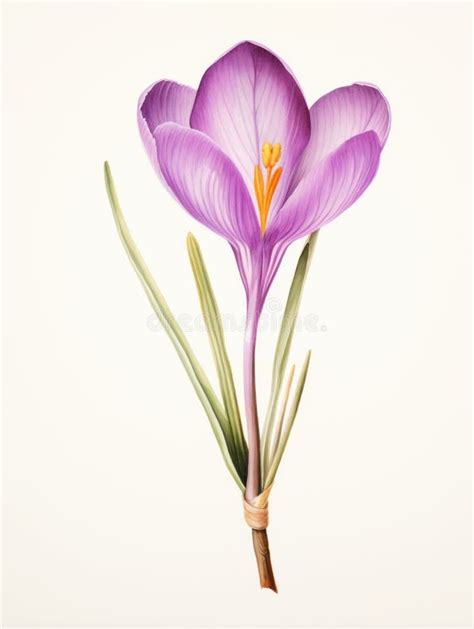 Watercolor Drawing Of The Saffron Crocus Ai Generated Stock