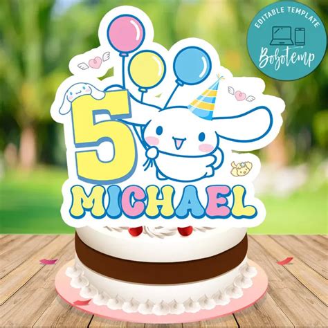 Cinnamoroll Birthday Cake Topper Template Printable | Bobotemp