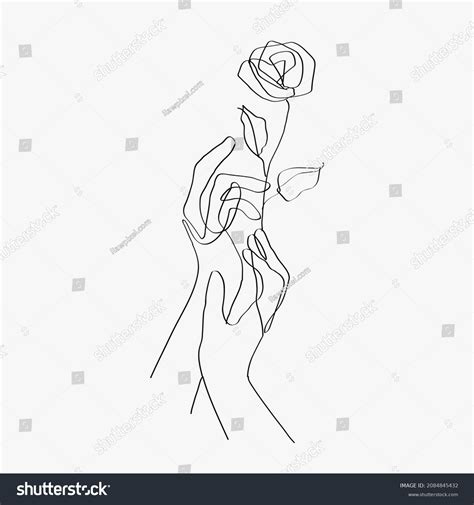 Minimal Line Art Hands Floral Black Stock Illustration 2084845432