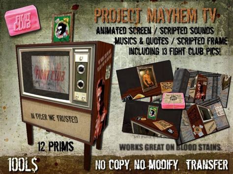 Second Life Marketplace - PROJECT MAYHEM "Fight Club" TELEVISION